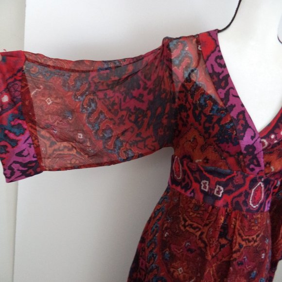 Diane Von furstenberg silk boho dress red floral abstract size 10 medium - Picture 9 of 11